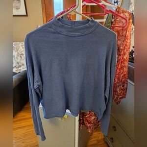 Aerie Blue Cropped Mock Neck Long Sleeve Top